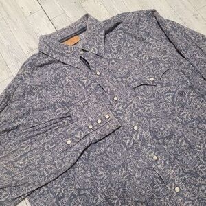 Women’s Ariat Western Paisley Blue Pearl Snap Rodeo Cowgirl Shirt Size L